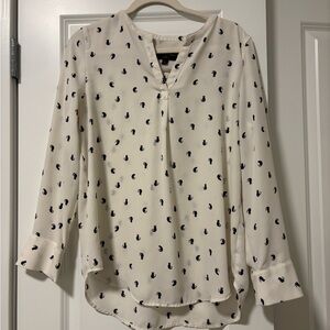 Banana Republic White Blouse with Black Cat Design